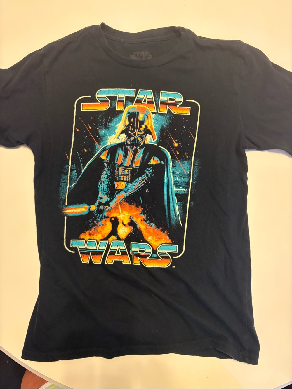Star Wars Black Tee with Teal, Orange & Yellow Graphic juniors  XL